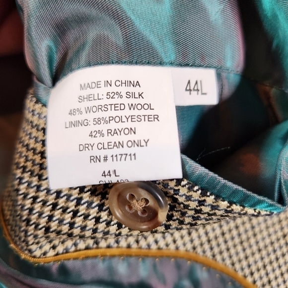 ALAN Flusser 44L Brown Houndstooth 2-Button Blazer Sport Coat Suit Jacket Silk - Picture 7 of 12